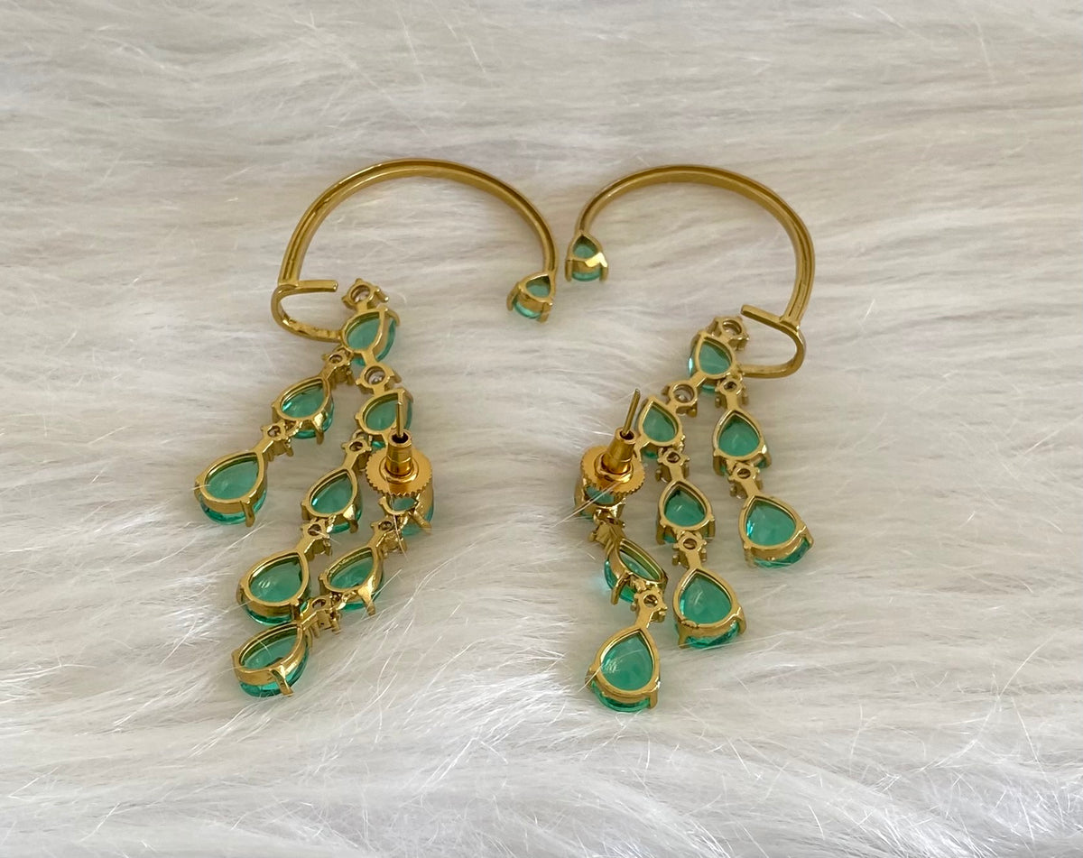 Antique gold tone white-peacock green stone khanpool earrings dj-54653