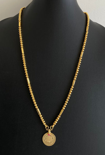 Gold tone 24 inches chain with lakshmi coin pendant dj-54037