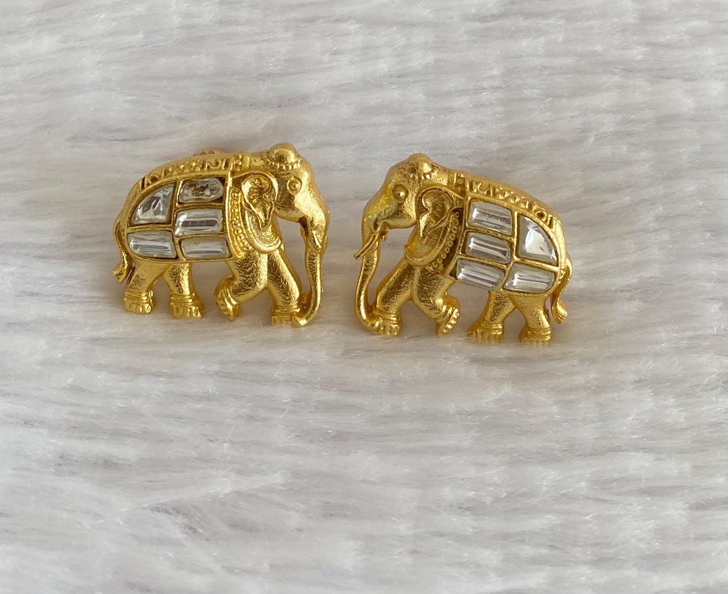 Gold tone white kundan jadau elephant earrings dj-53538