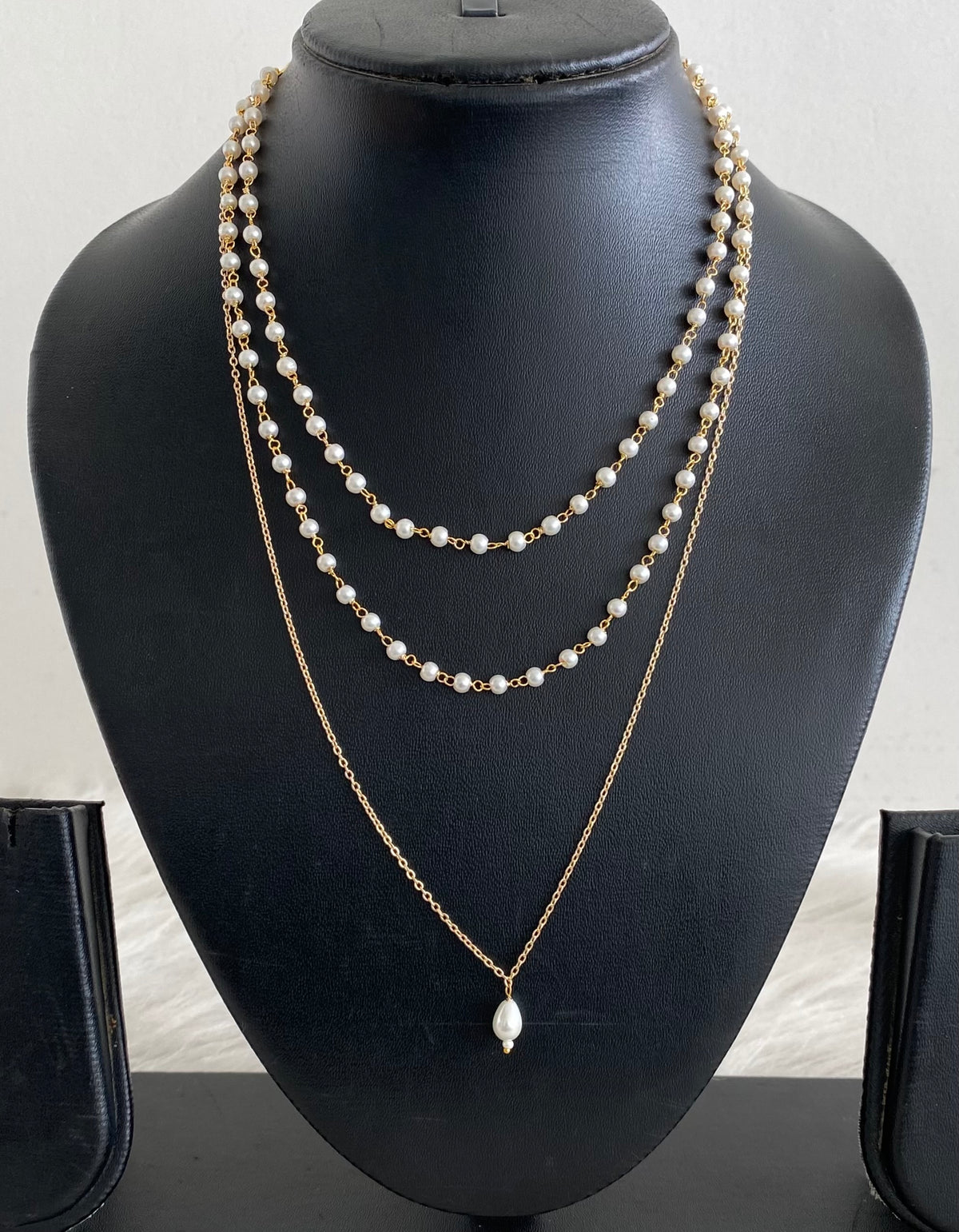 Gold tone pearl layer necklace dj-54972