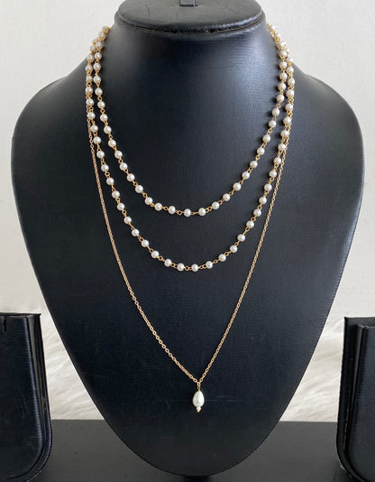 Gold tone pearl layer necklace dj-54972