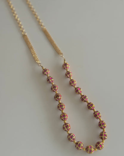 Matte finish pink stone jadau beaded chain dj-51511