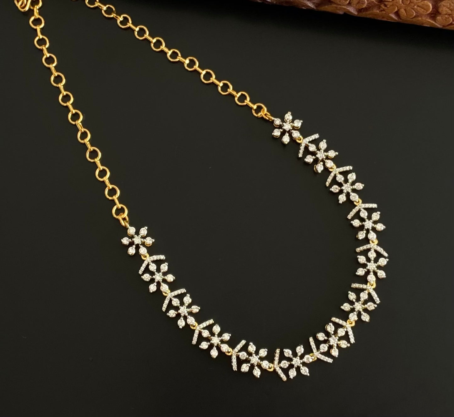 Two tone cz white stone necklace dj-54349