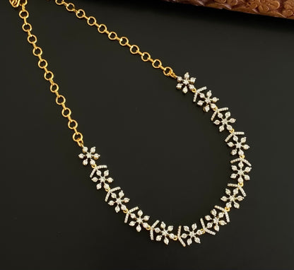 Two tone cz white stone necklace dj-54349