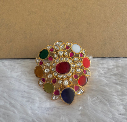 Gold tone navarathna kundan jadau flower pendant dj-51587