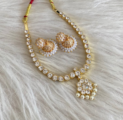 Gold tone AD white stone attigai necklace set dj-55057