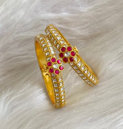 Gold tone kemp-white kundan jadau screw type bangles(2.6) dj-54832