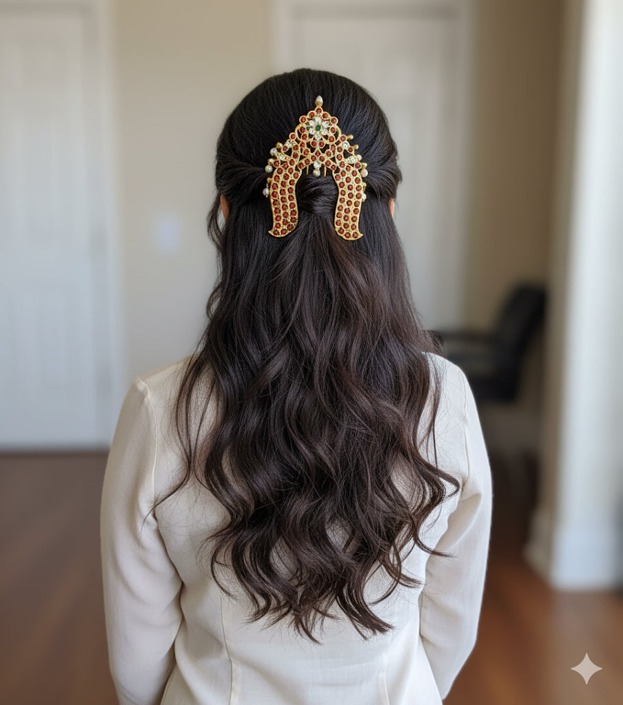 Gold tone kemp-green vanki style hair jewel/pin dj-51045