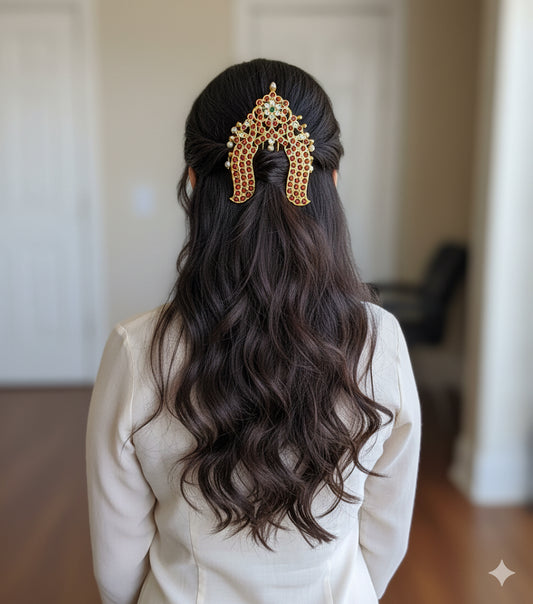 Gold tone kemp-green vanki style hair jewel/pin dj-51045