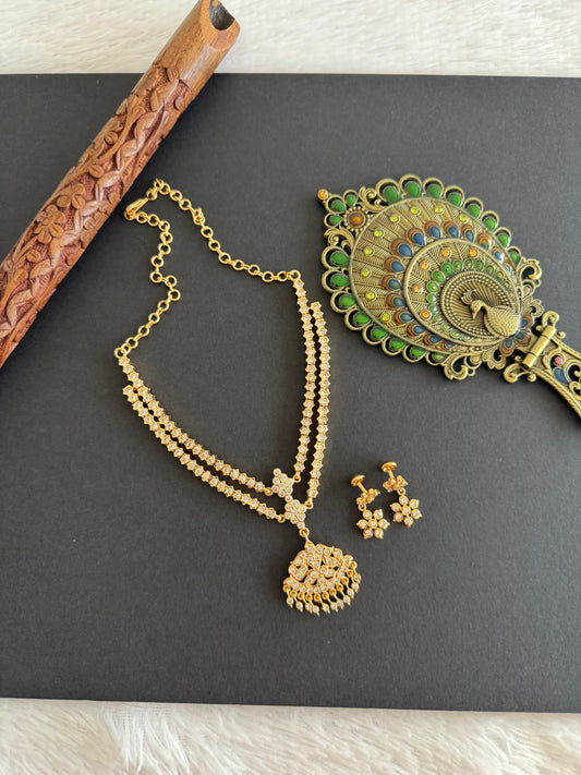 Gold tone AD white south indian style double layer necklace set dj-52210