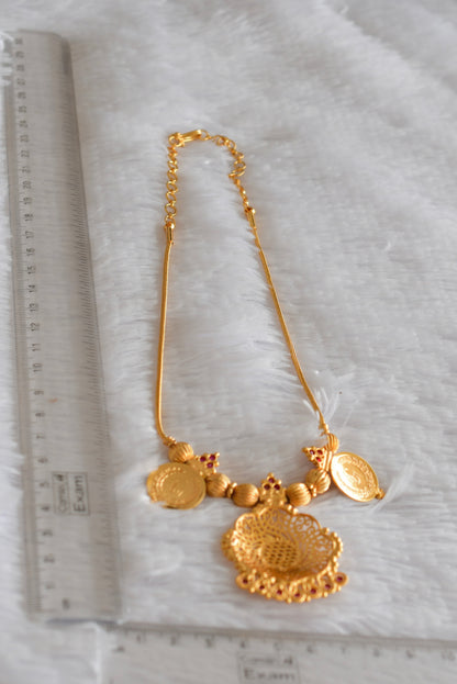 Gold tone AD pink flower lakshmi coin necklace dj-51844
