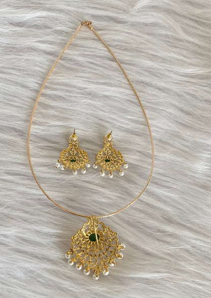 Two tone cz white-green pearl pendant set with kanti necklace dj-54243