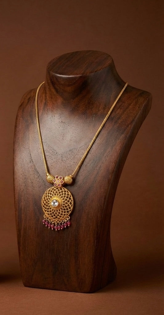Gold tone pink-white stone flower kodi necklace dj-51685