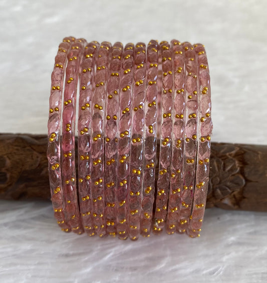 Set of 12 pale pink glass bangles(2.4) dj-52838