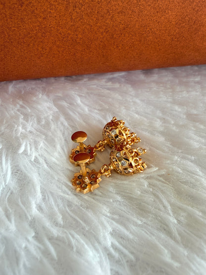 Gold tone AD white south Indian flower jhumkka dj-53271