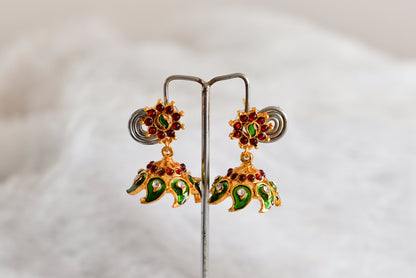 Gold tone red-green mango enamel jhumkka dj-52366