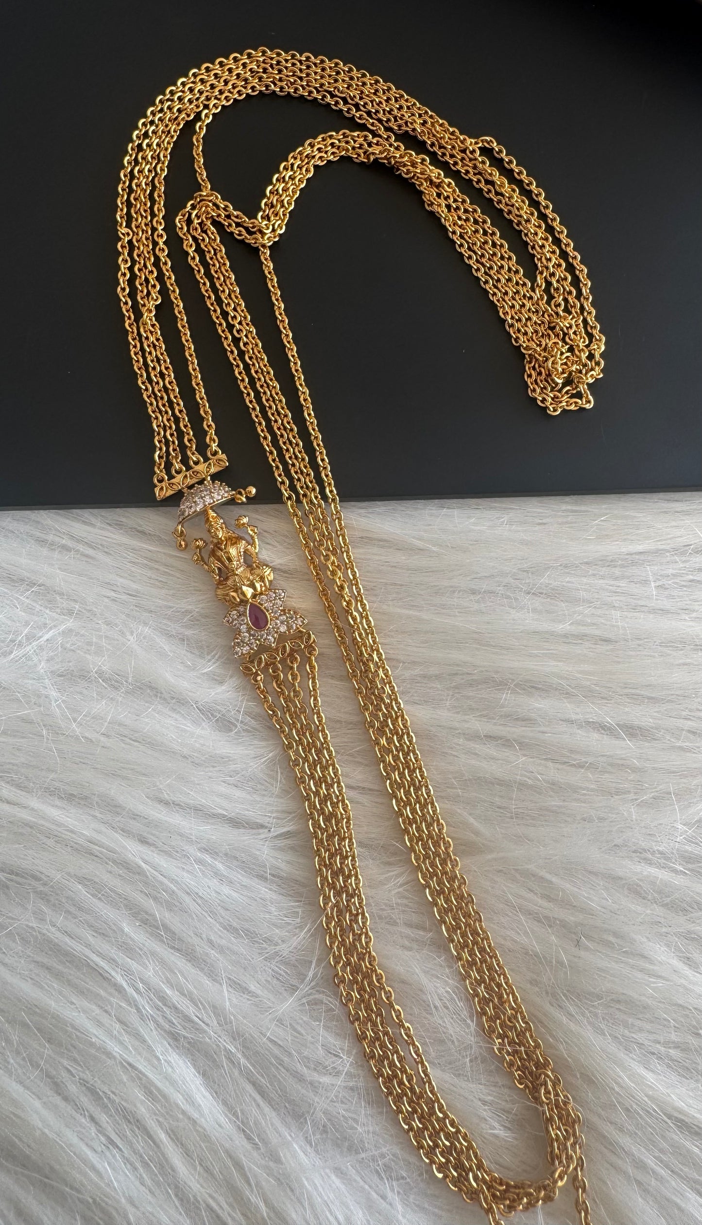 Matte finish cz kemp lakshmi lotus mugappu chandra haar dj-51239