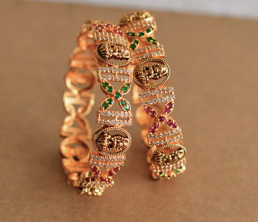 Antique gold tone ruby-green-white lakshmi bangles(2.6) dj-51994
