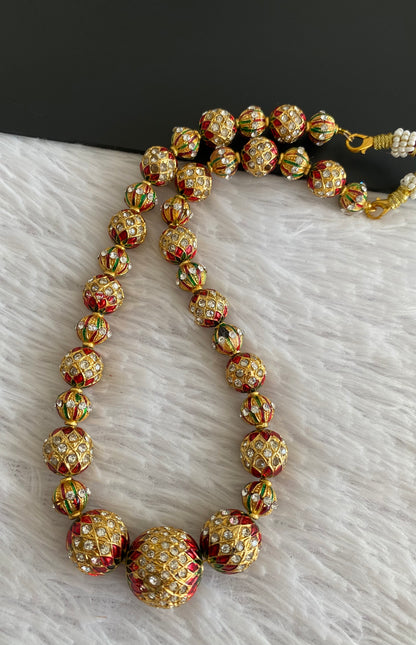 Gold tone red-green meenakari stone beaded necklace dj-52912