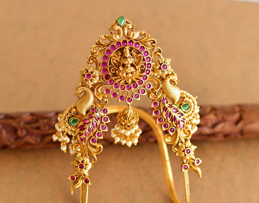 Matte finish kemp-green pearl peacock Lakshmi bridal vanki/bajuband dj-51971