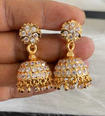 Gold tone south indian style AD white jhumkka dj-53864