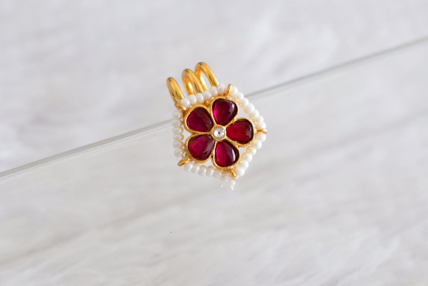 Gold tone pink-white kundan jadau flower hair jewel dj-52503