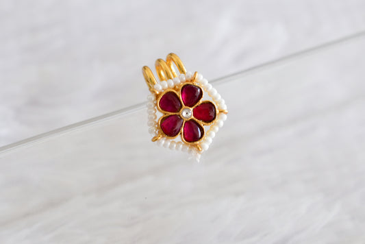 Gold tone pink-white kundan jadau flower hair jewel dj-52503