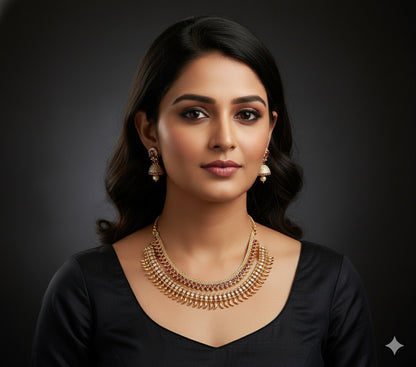 Gold Tone Cz Ruby Mango Combo Set DJ32685