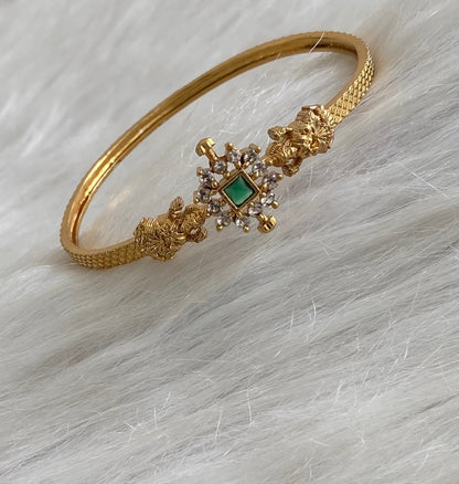 Antique gold tone white-green stone lakshmi single kada (2.8) dj-54779