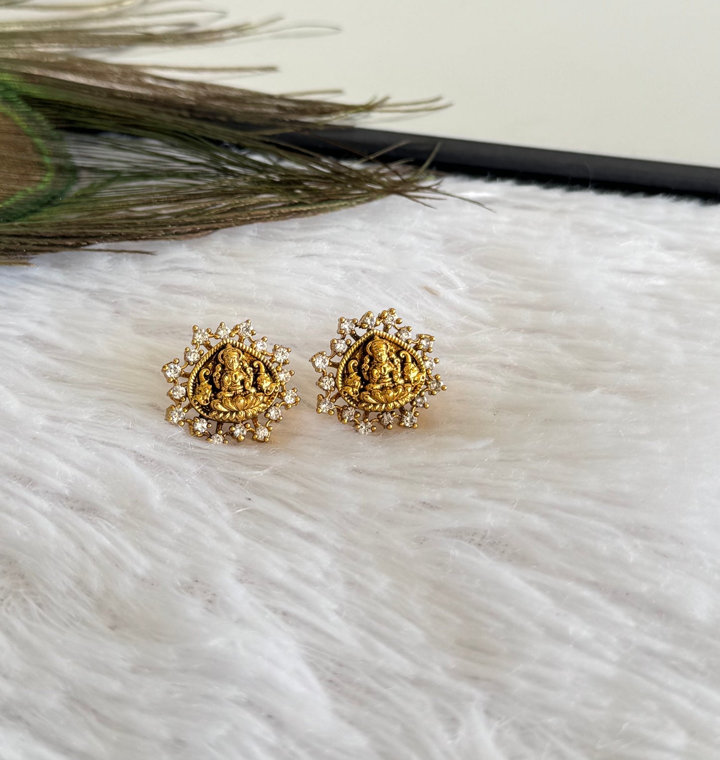 Matte finish white lakshmi stud/earrings dj-51577