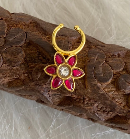 Gold tone kundan jadau pink-white stone flower nose pin/bulakku dj-53776