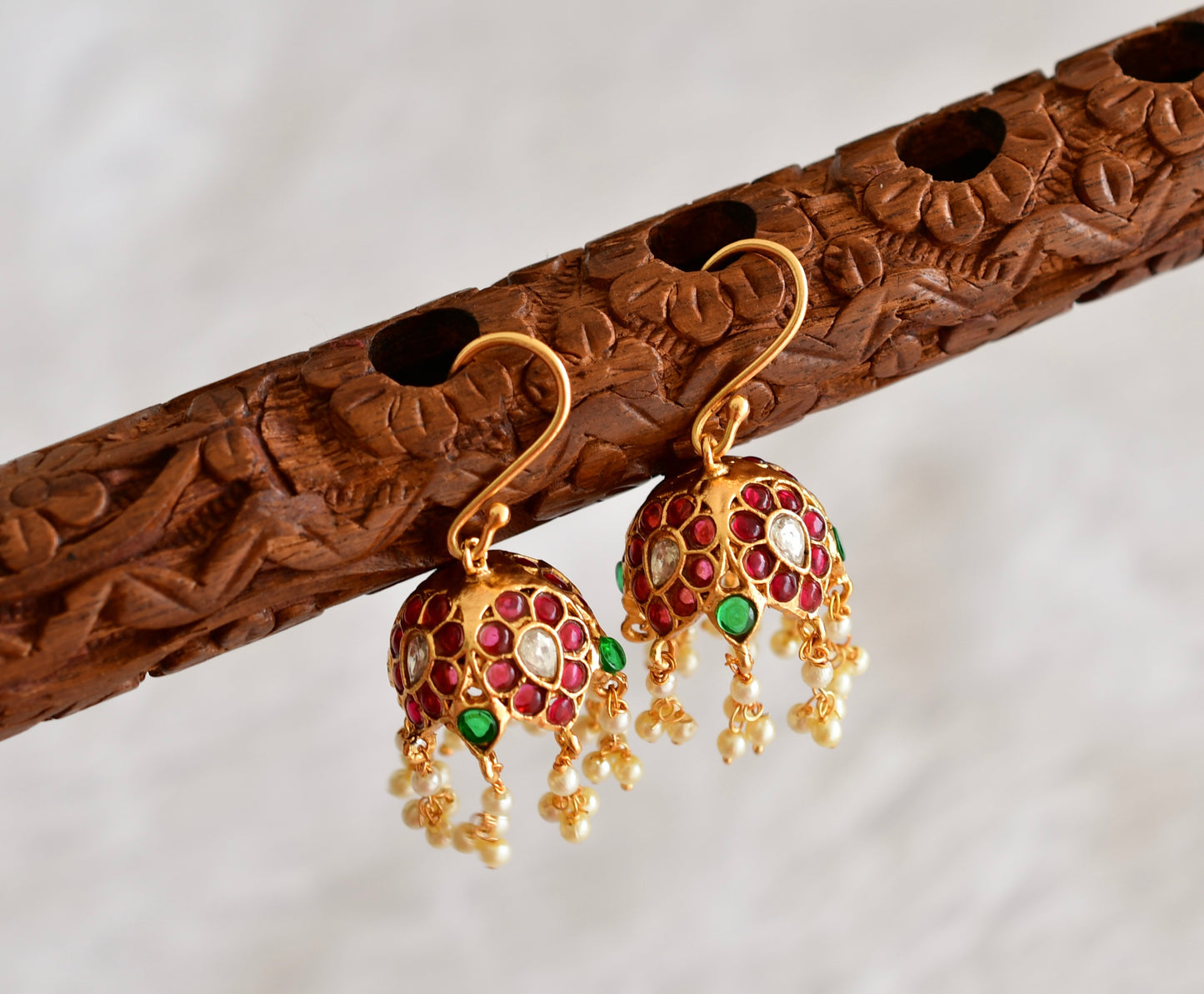 Matte finish kemp-green-white pearlx hook jhumkka dj-46514