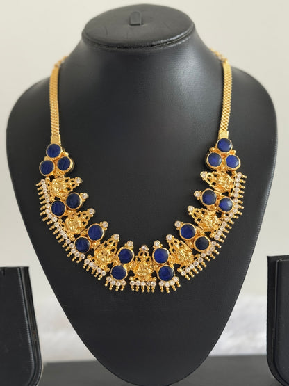Gold tone blue-white kerala style round Lakshmi necklace dj-51712