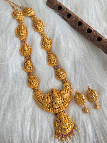 Matte Finish Ruby Lakshmi-peacock Nakshi Haar Set dj-51114