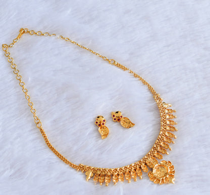 Gold tone pink stone lakshmi coin mango necklace set dj-53050