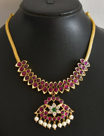 Gold tone real kemp-green pearl necklace dj-48882