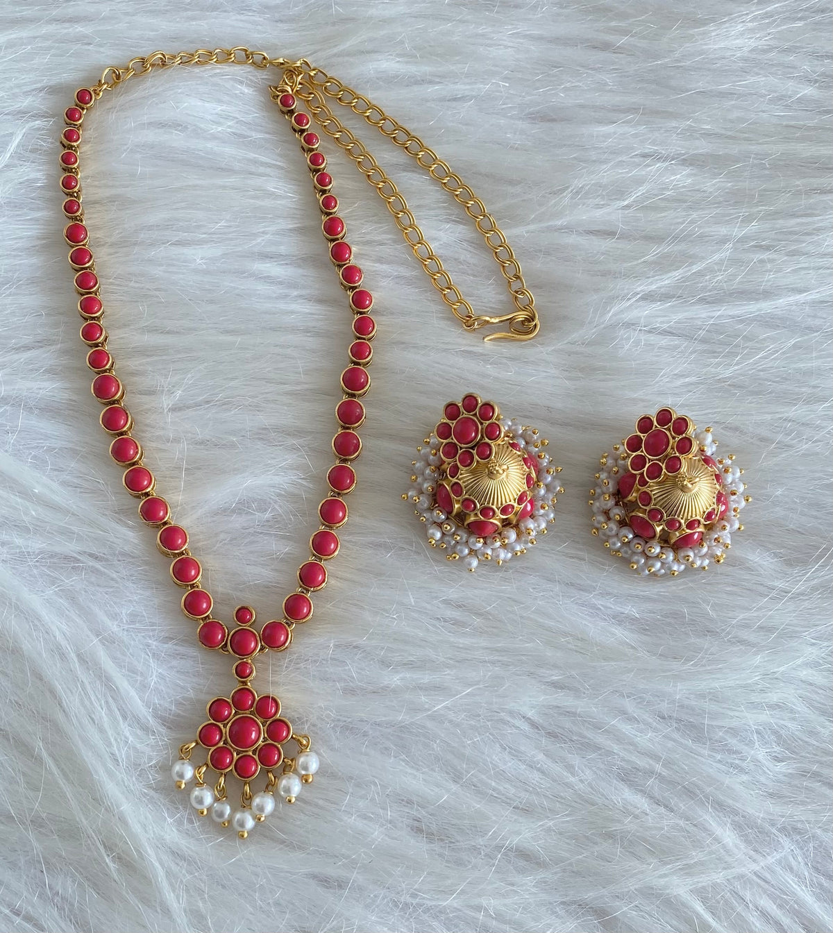 Matte finish coral pearl flower necklace set dj-55141
