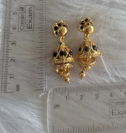Gold tone black beaded step jhumkka dj-51282
