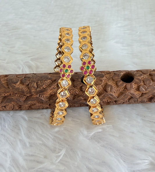 Gold tone AD pink-green-white bangles(2.8) Dj-53295