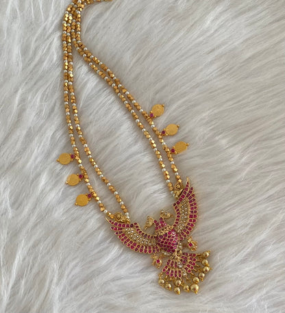 Gold tone double layer kundan jadau gandaberunda lakshmi coin haar dj-54513