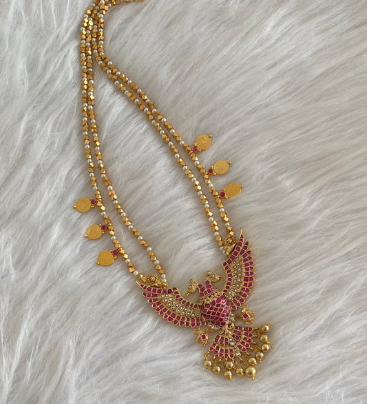 Gold tone double layer kundan jadau gandaberunda lakshmi coin haar dj-54513