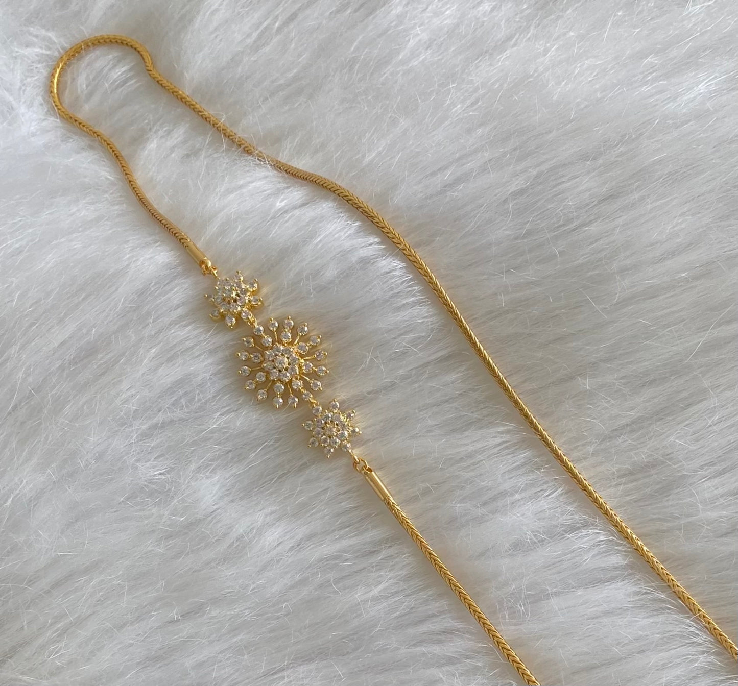 Gold tone white stone flower 30 inches mugappu chain dj-54419