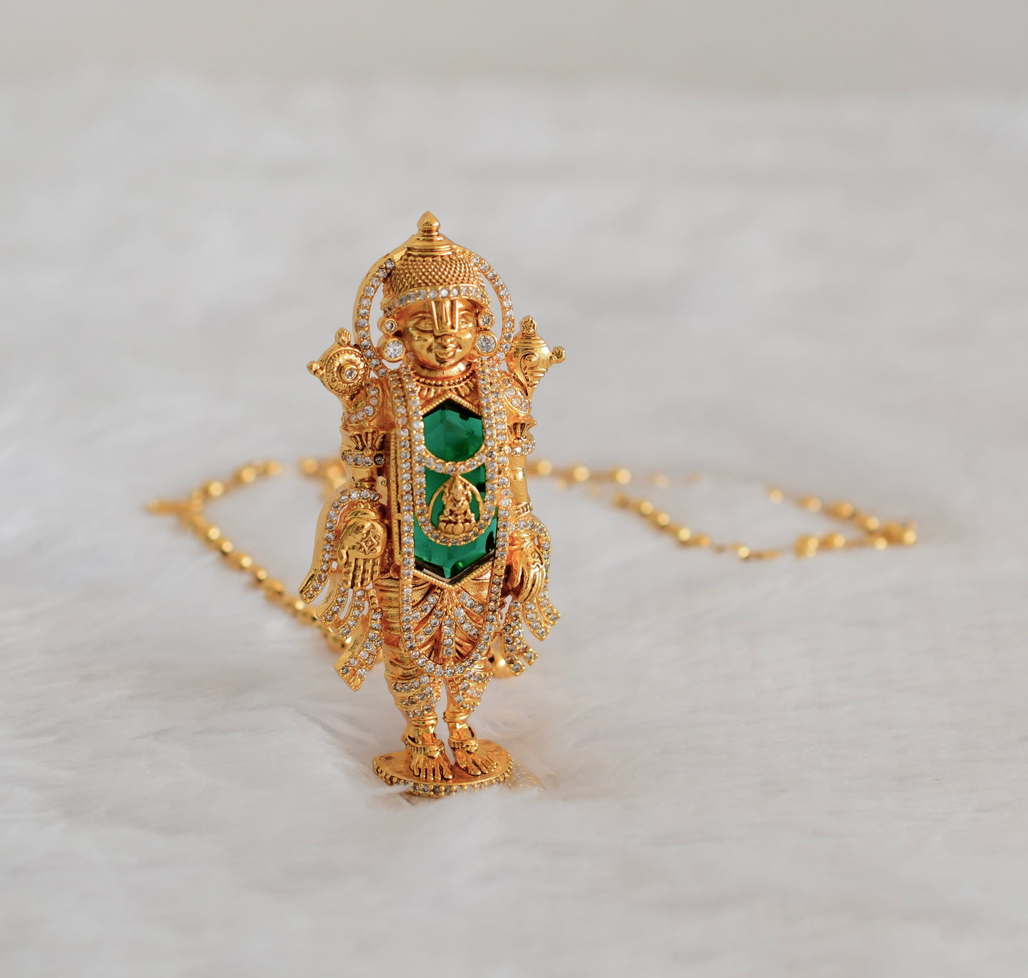 Gold tone 24 inches chain with green Shri Thirumal pendant dj-53251