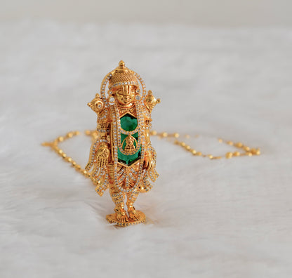 Gold tone 24 inches chain with green Shri Thirumal pendant dj-53251