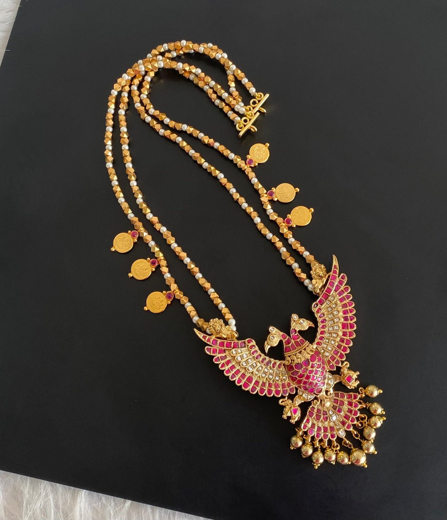 Gold tone double layer kundan jadau gandaberunda lakshmi coin haar dj-54513