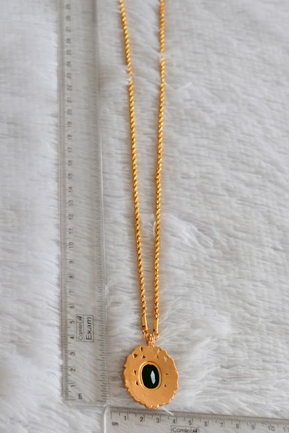 Gold tone 24 chain with bottle green oval stone pendant dj-51913