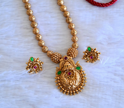 Antique gold tone kemp-green beaded nakshi necklace set dj-52740