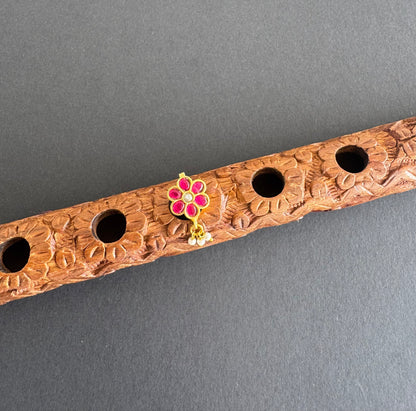 Gold tone pink-white kundan jadau flower Pearl Nose Pin Dj-51417