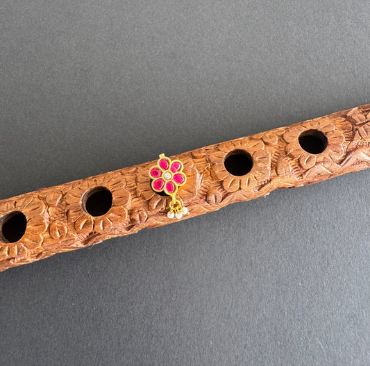 Gold tone pink-white kundan jadau flower Pearl Nose Pin Dj-51417