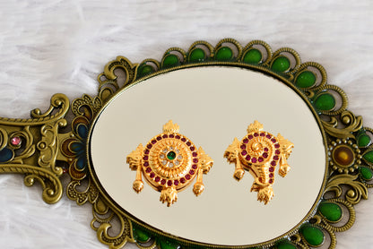 Gold tone pink-green-white shanku-chakra for pooja room dj-52310